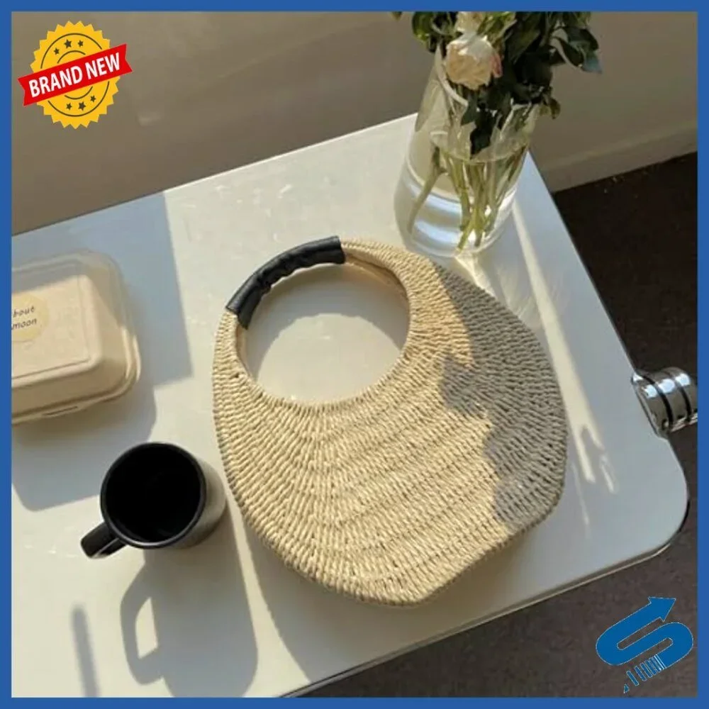 Hand Woven Straw Hobo Handbag Round Top Handle Clutch Beach Purse